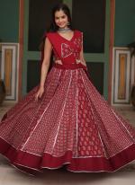 Rayon Maroon Traditional Wear Printed Lehenga Choli